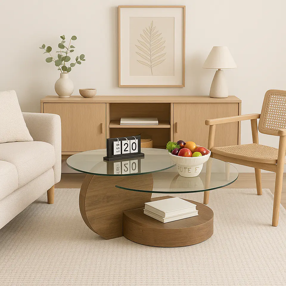 Mesa de Centro DuoGlass con Bases de Madera y Superficie de Vidrio 3