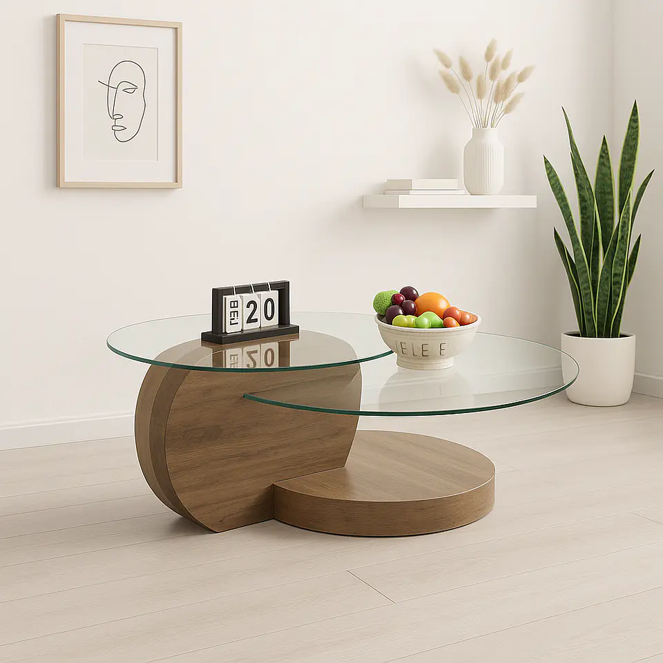 Mesa de Centro DuoGlass con Bases de Madera y Superficie de Vidrio 4