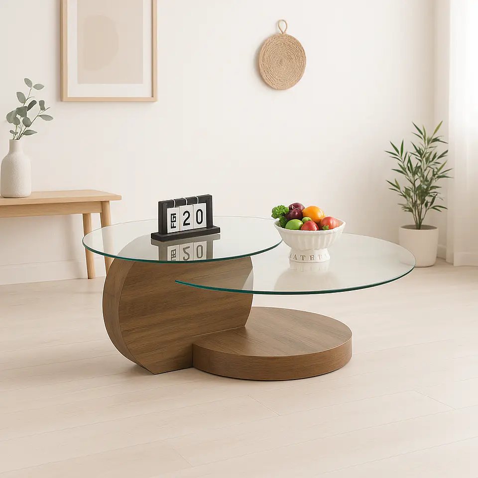 Mesa de Centro DuoGlass con Bases de Madera y Superficie de Vidrio 5