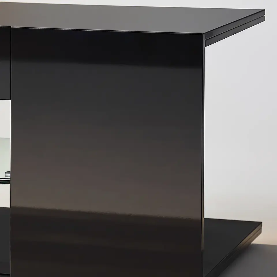 Mueble de TV Moderno Negro con Luces LED y Compartimentos 5