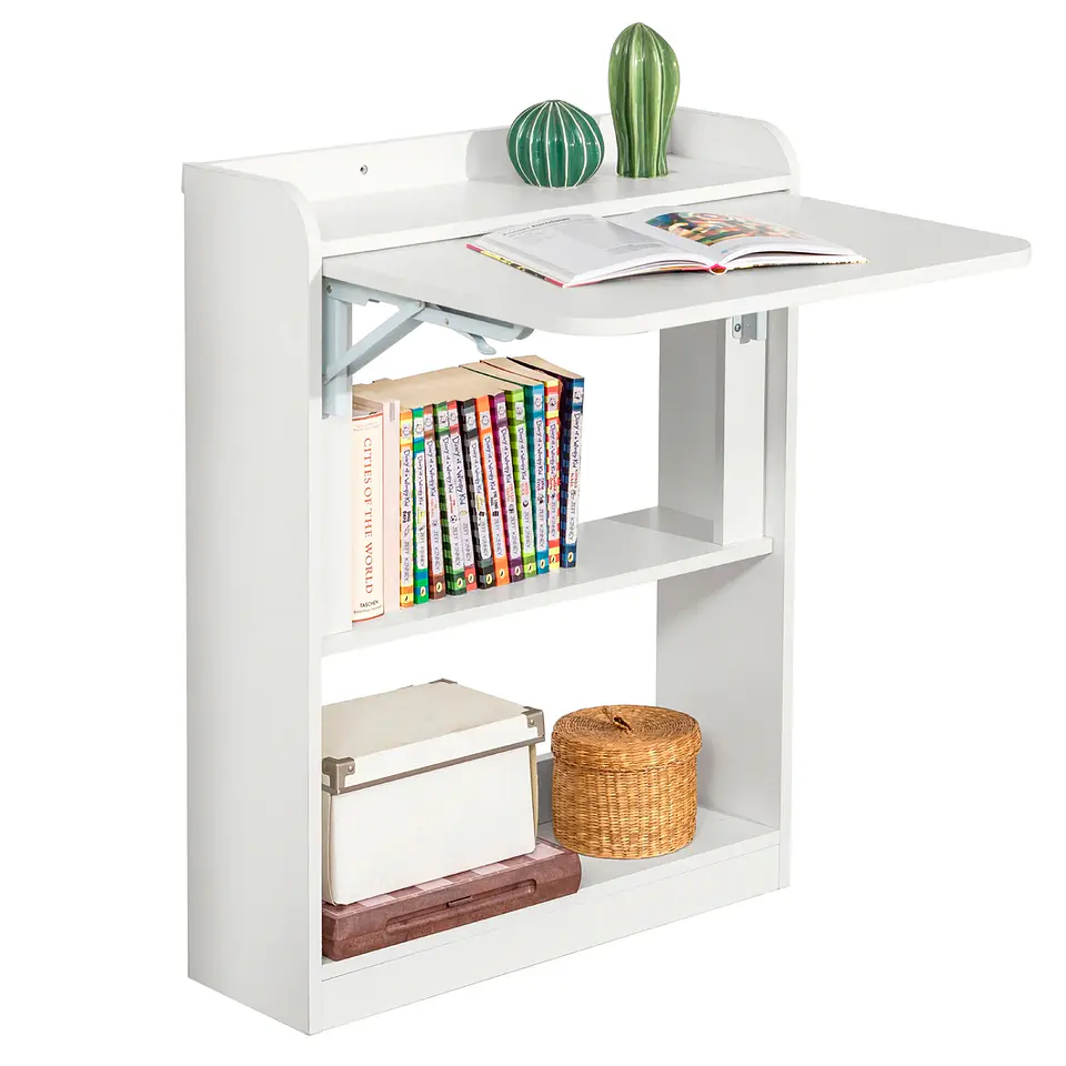 Escritorio Multifuncional Blanco - Compacto con Estanterías 64x20x82 5