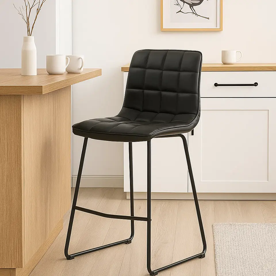 Taburete Milano Cuero Sintetico con Patas Metálicas Estilo Industrial 3