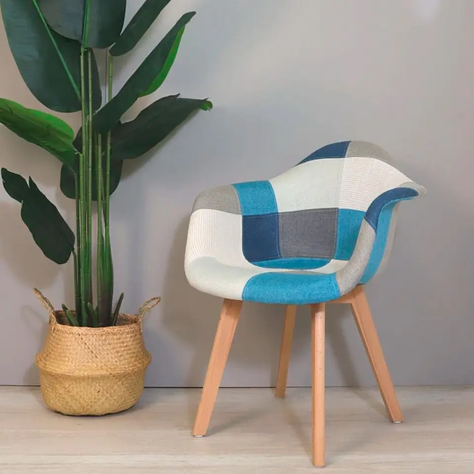 Pack de 2 Butaca Sitial Patchwork Acolchado Wood - Celeste 2