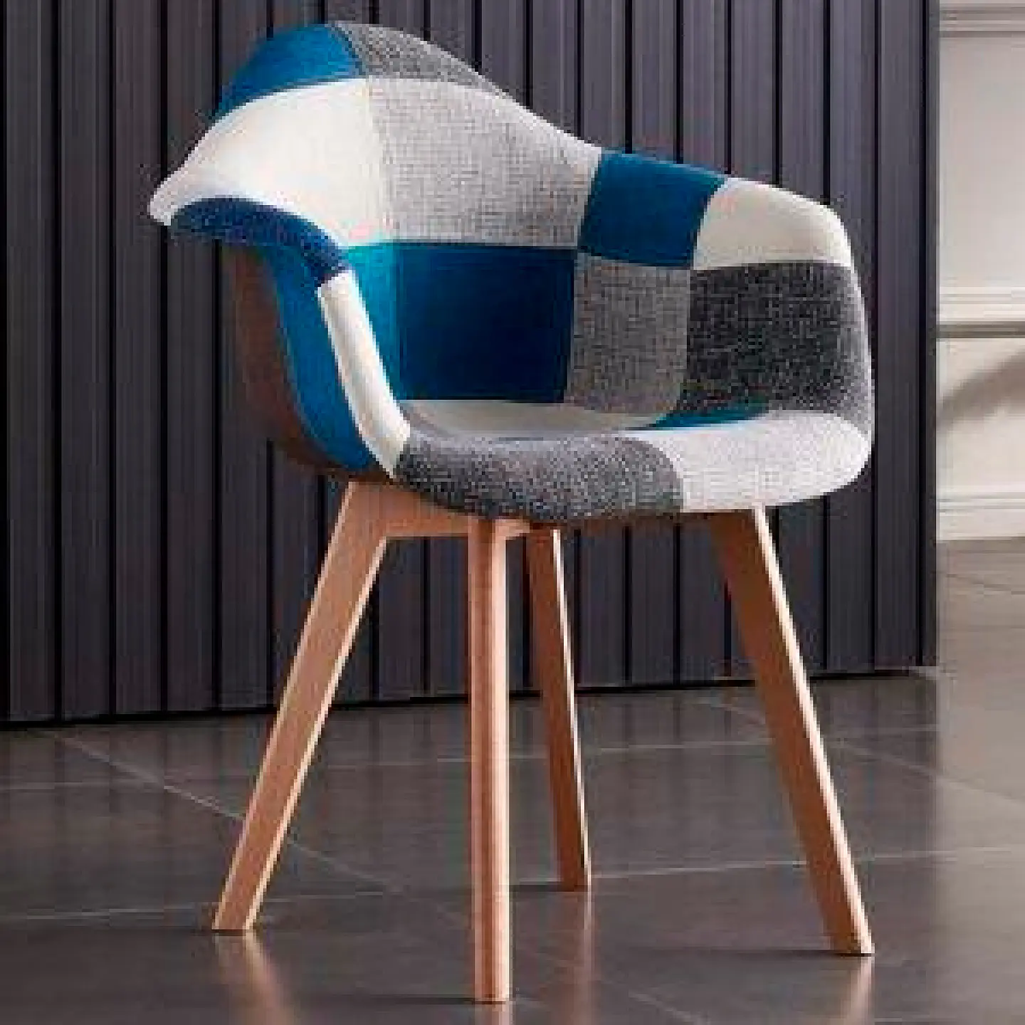 Butaca Sitial Patchwork Acolchado Wood - Celeste 3