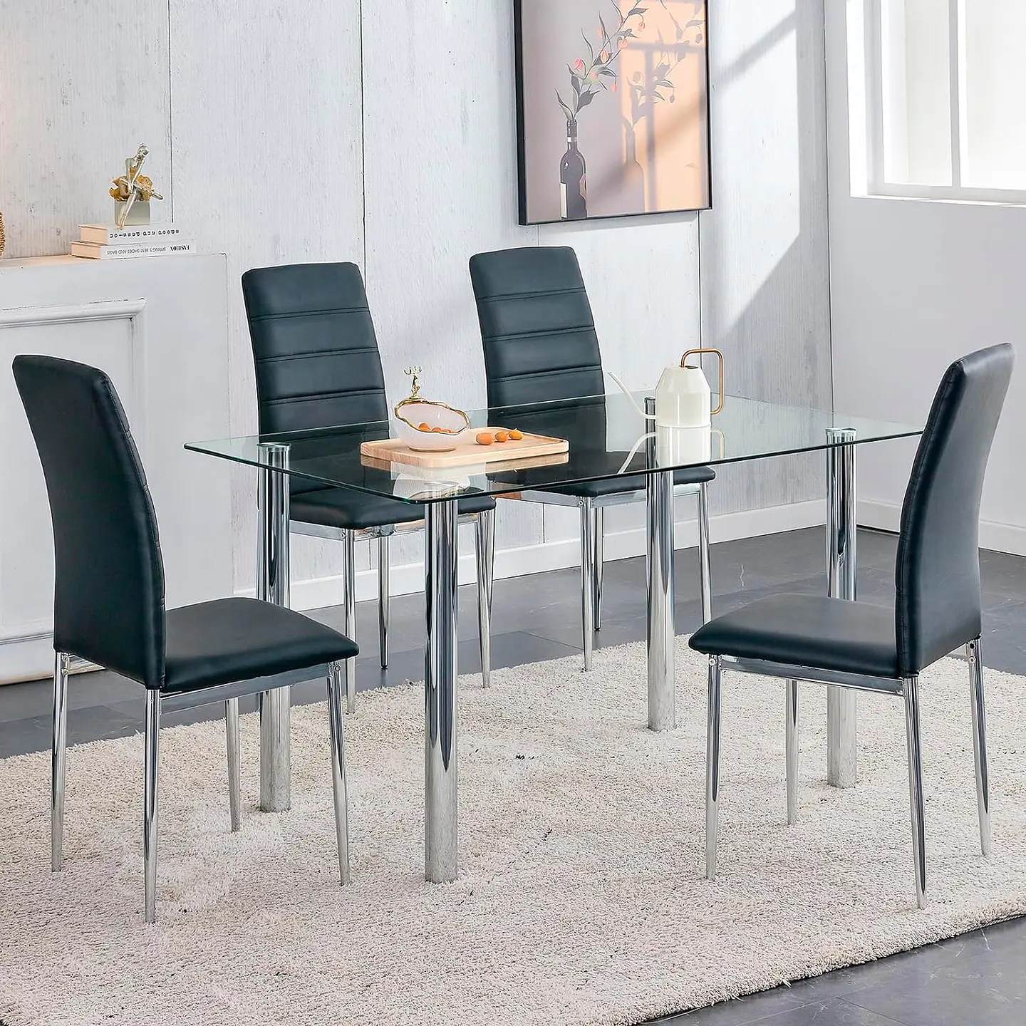 Silla Dining Acolchada Liana con patas cromadas - Negra 3