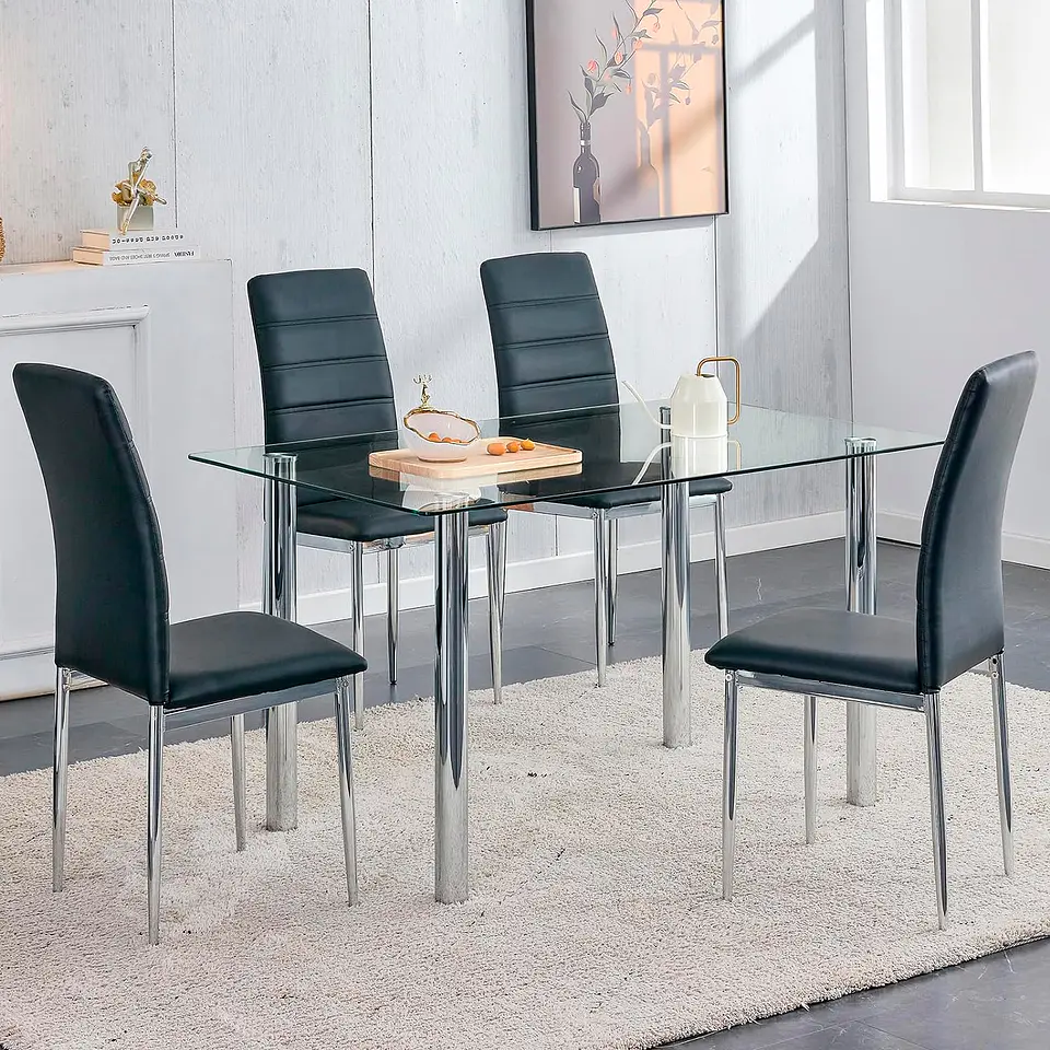 Silla Dining Acolchada Liana con patas cromadas - Negra 3