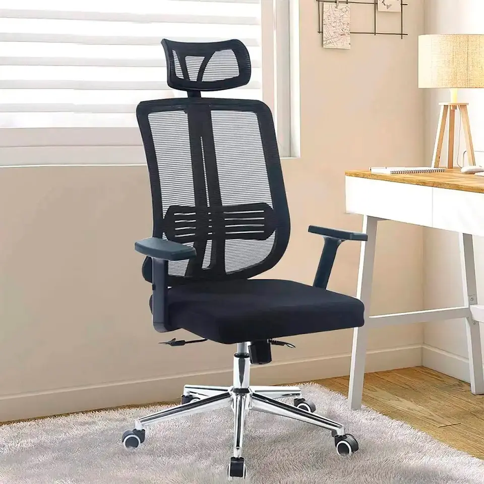 Silla de oficina mesh negra ejecutiva con apoyabrazos y cabeza 9