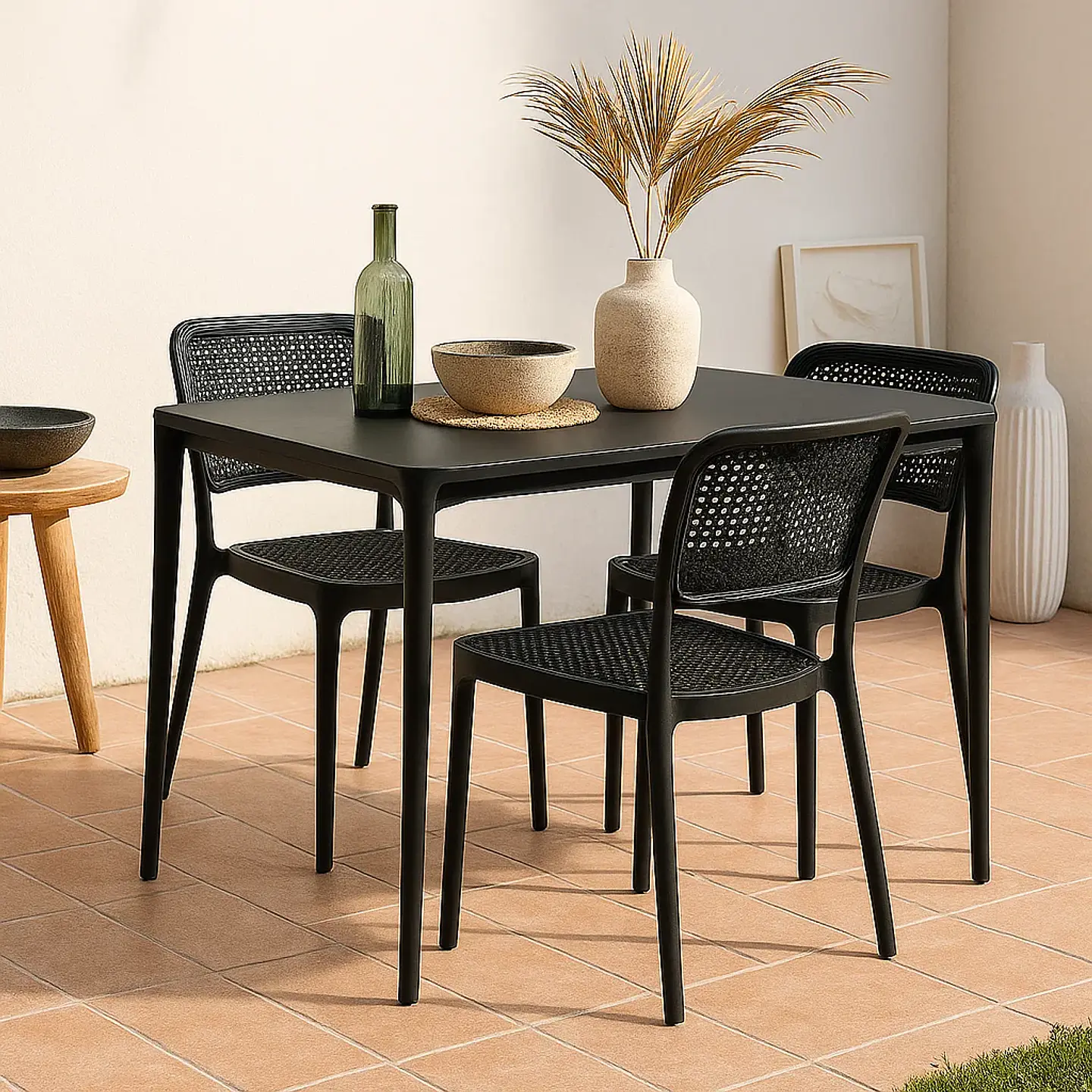 Silla de Restaurant o Terraza Comedor Hoffman Enrejada - Negra Completa 3