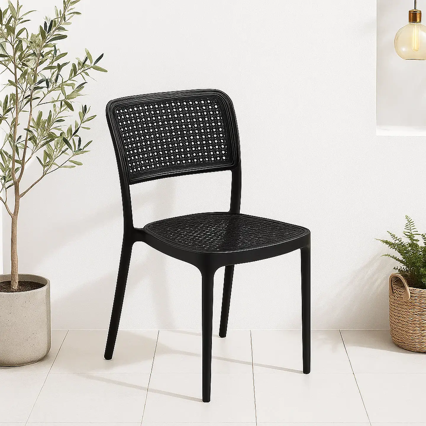 Silla de Restaurant o Terraza Comedor Hoffman Enrejada - Negra Completa 5
