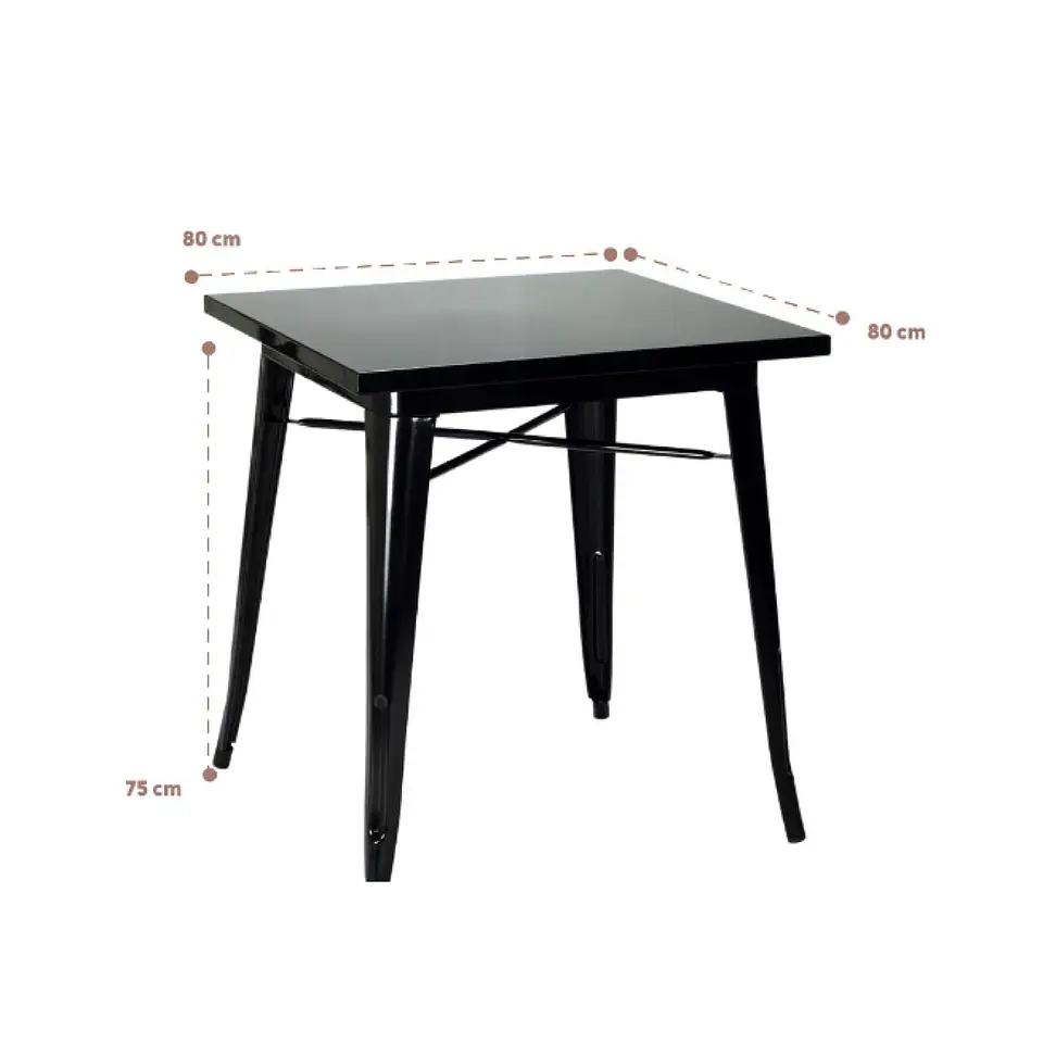 Mesa Tolix de Acero 80x80cm para Bar o Terraza o Restaurant - Negra 3