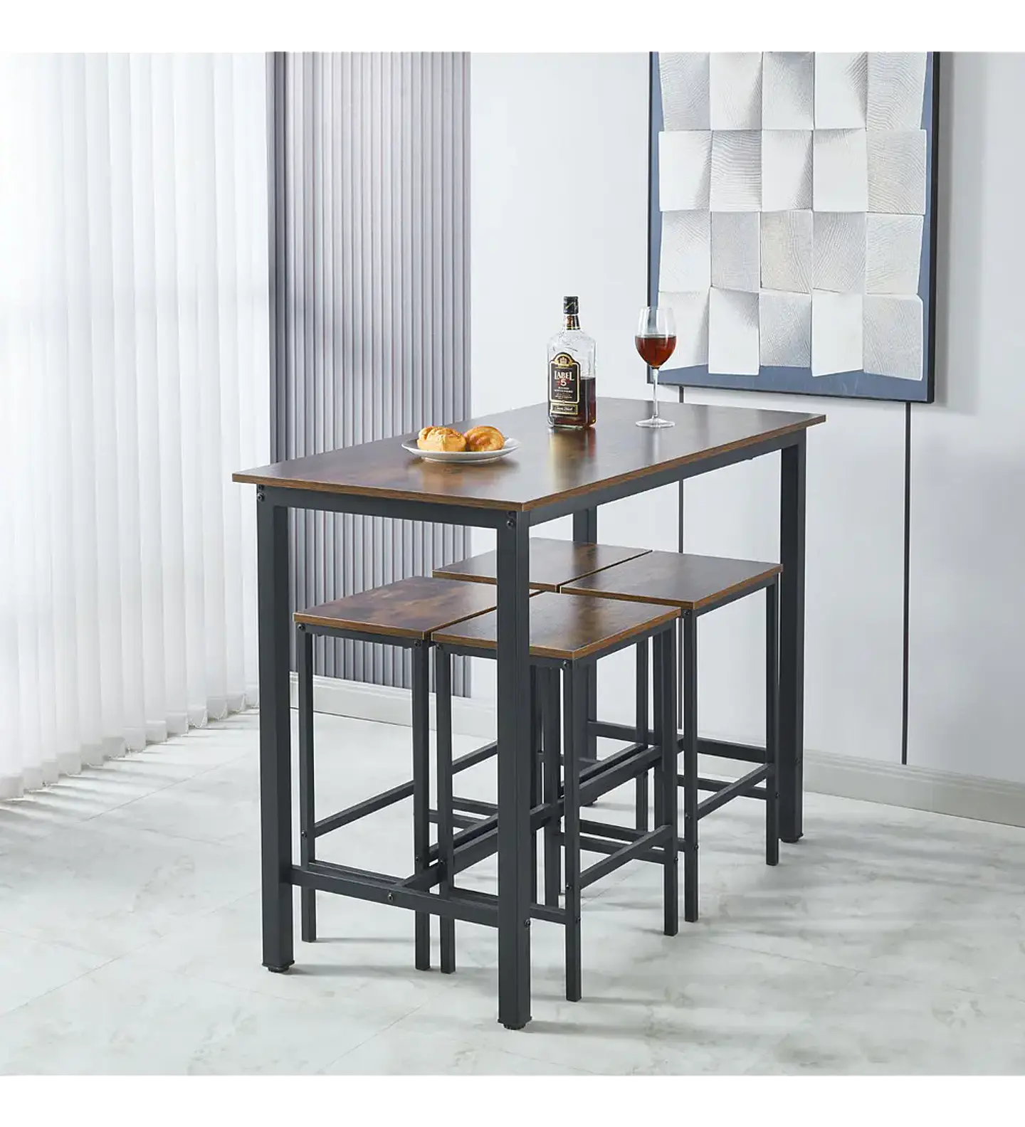 Set de comedor para cocina con pisos taburetes madera industrial 1