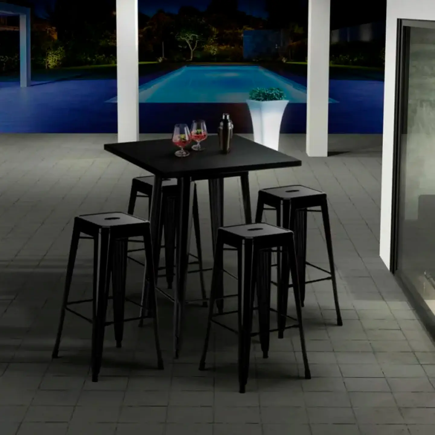 Mesa Tolix de bar o terraza o restaurant 105 cm de alto 60x60cm - Negra 2