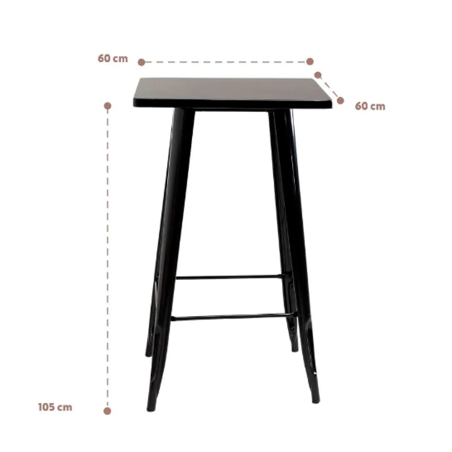 Mesa Tolix de bar o terraza o restaurant 105 cm de alto 60x60cm - Negra 3