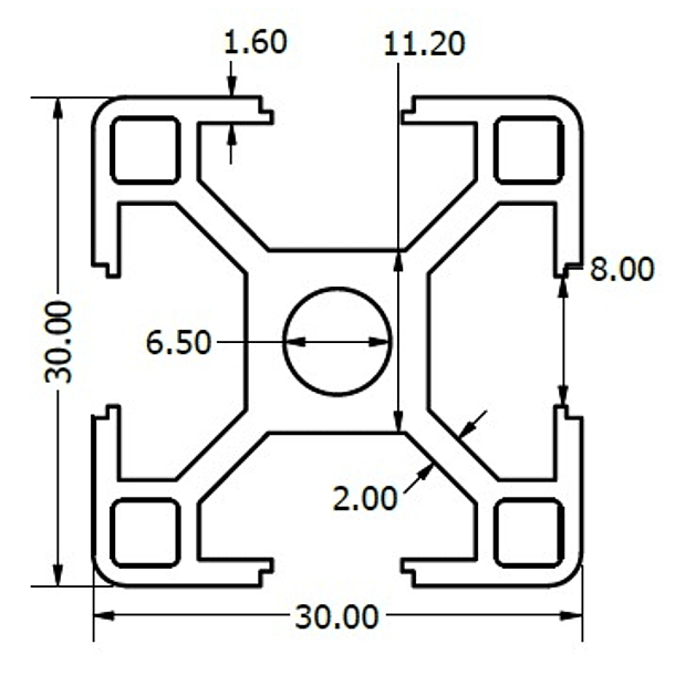 Perfil Estructural Aluminio Tslot 30x30x2000mm 2