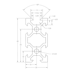 Perfil Estructural Aluminio Vslot 20x40x2000mm