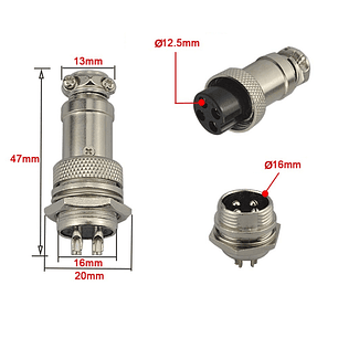 Conector para panel Macho 4 Pines Gx16-4B