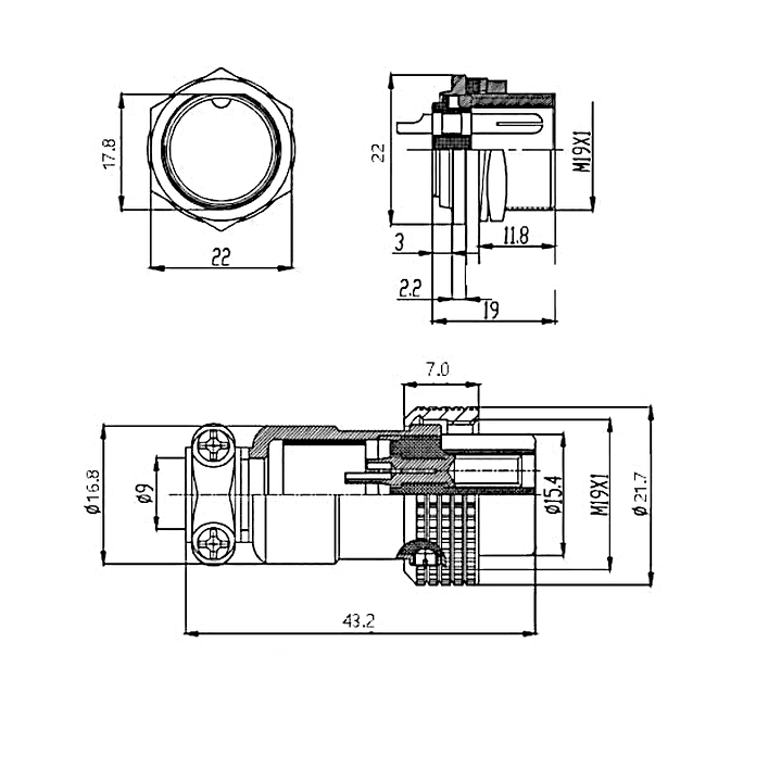 Conector para panel macho 8 Pines GX20-8B 2