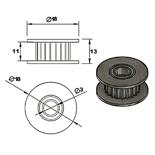 Polea de sincronización GT2-10 mm 20 dientes (D.I 3mm)