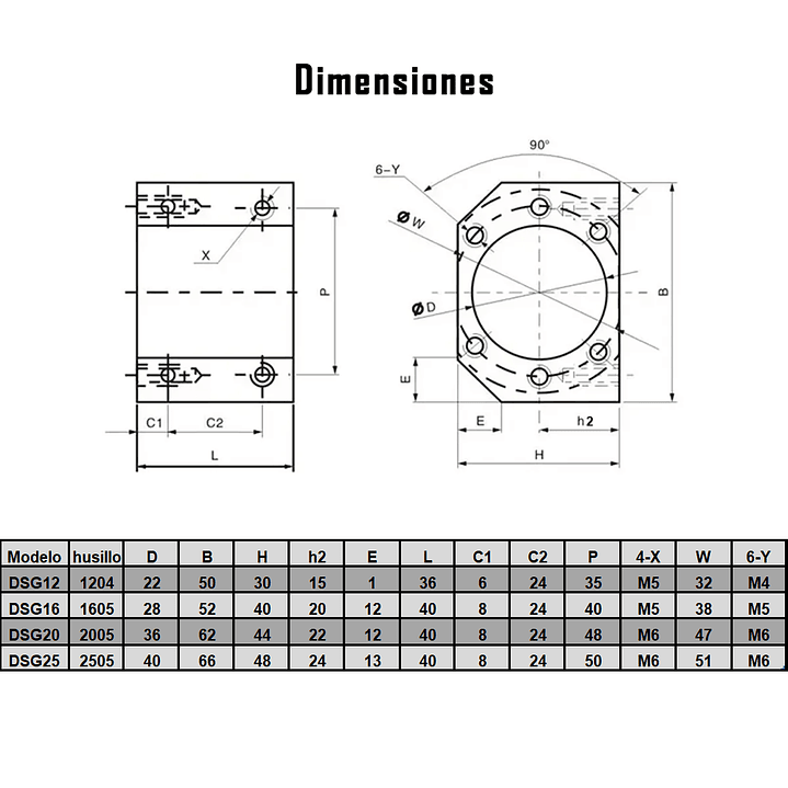 Kit Husillo hilo roscado SFU2005-2500 mm 4
