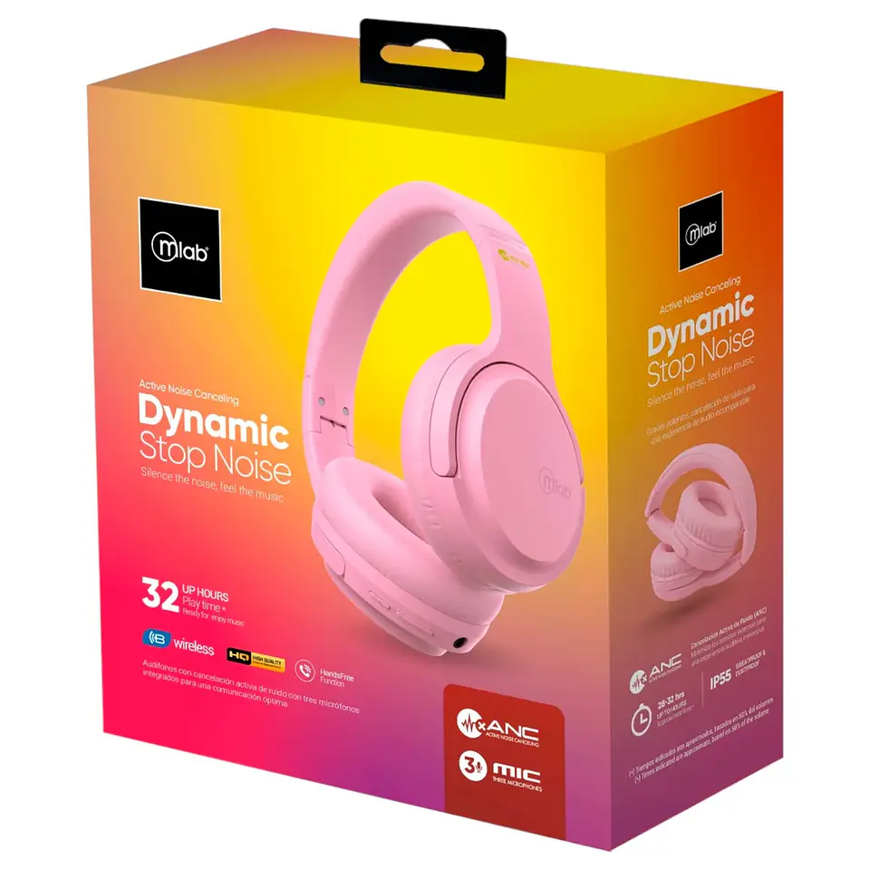 MLAB AUDIFONO ANC BLUETOOTH TIPO C DINÁMICO STOP NOISE ROSA 4