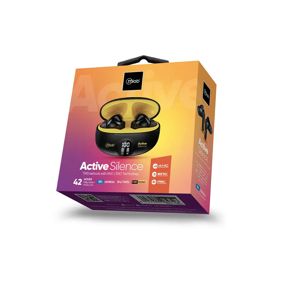 MLAB AUDIFONO TWS ANC + ENC ACTIVE SILENCE STRONG NEGRO/AMARILLO 3