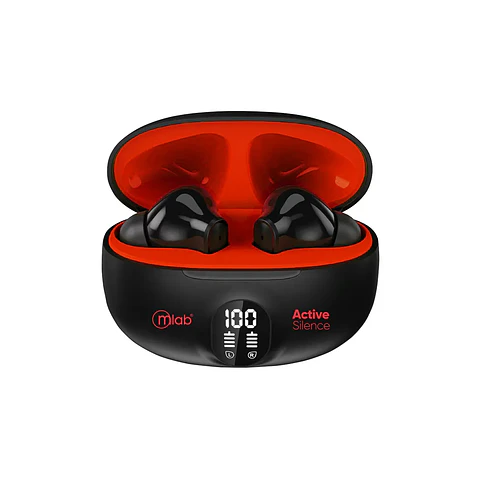 MLAB AUDIFONO TWS ANC + ENC ACTIVE SILENCE STRONG NEGRO/ROJO