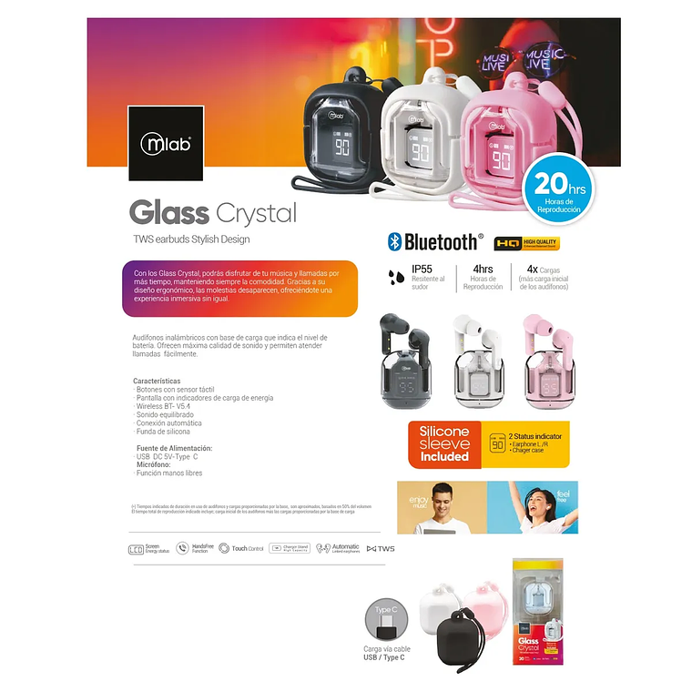 AUDIFONO MLAB TWS CRYSTAL + ESTUCHE DE SILICONA ROSA  6