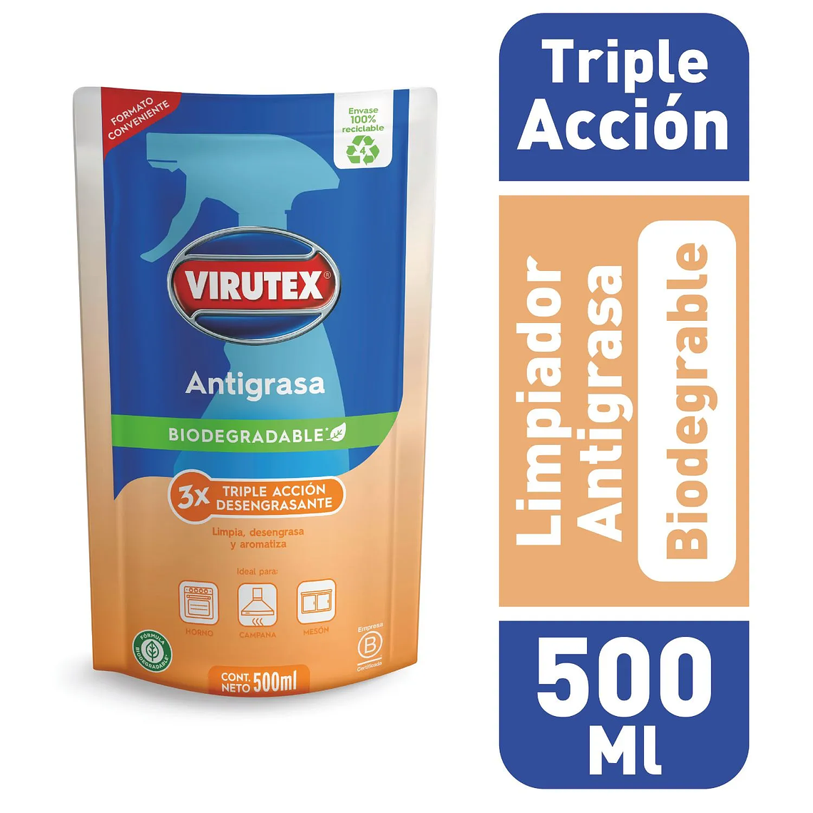 Limpiador Antigrasa Biodegradable Triple Acción Virutex 500 ML 1
