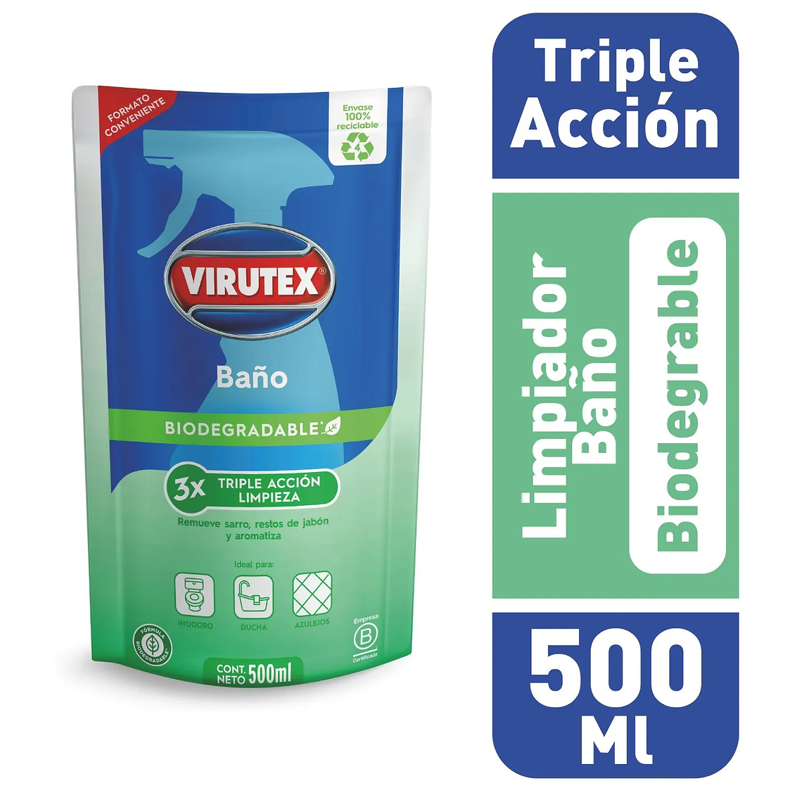 Limpiador para Baño Biodegradable Triple Acción Virutex 500 ml 500 ML 1