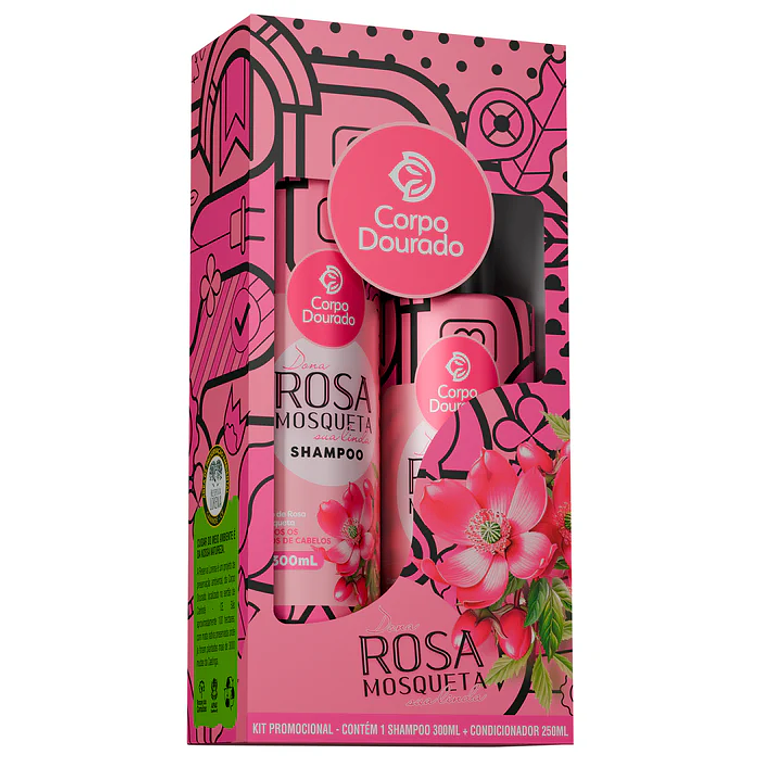 Shampoo y acondicionador Rosa Mosquete 300ml+250ml Corpo Dourado 1