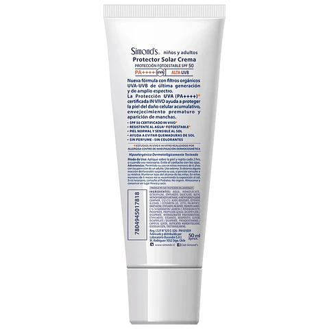 Protector solar Simonds FPS50 pomo 50ml