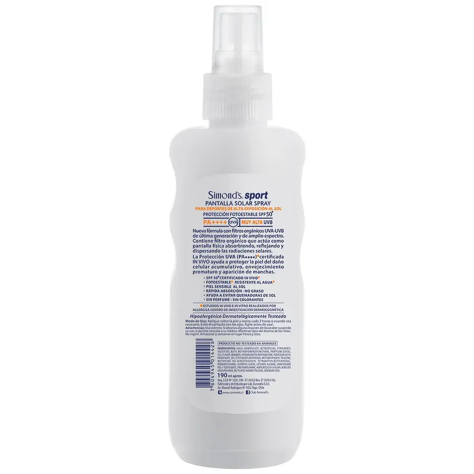 Protector solar spray Simonds sport FPS50 190ml 2