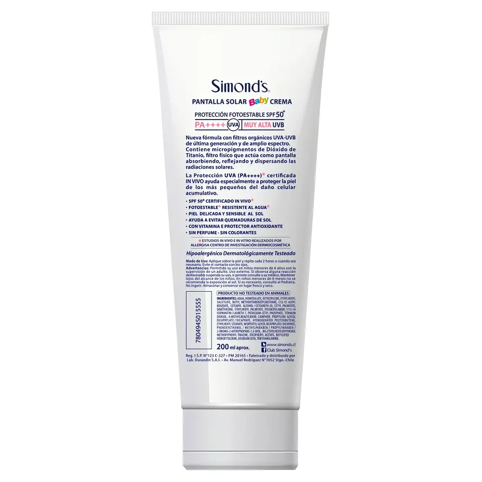 Protector solar Simonds Baby FPS50 pomo 200ml 2