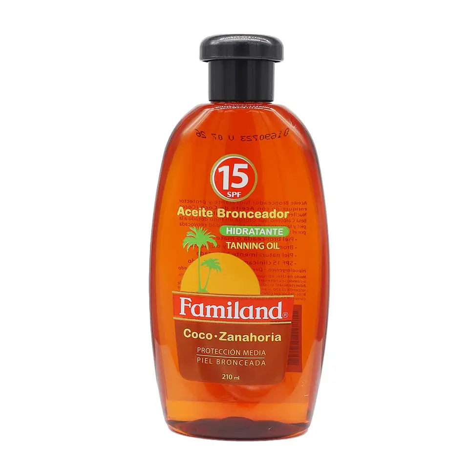 Aceite bronceador Familand FPS15 Coco Zanahoria 210ml 1