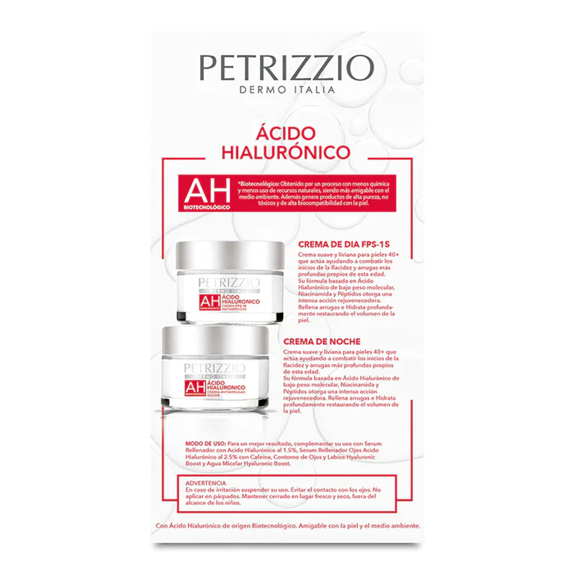 Set de Tratamiento Petrizzio Acido Hialuronico Dia + Noche 2