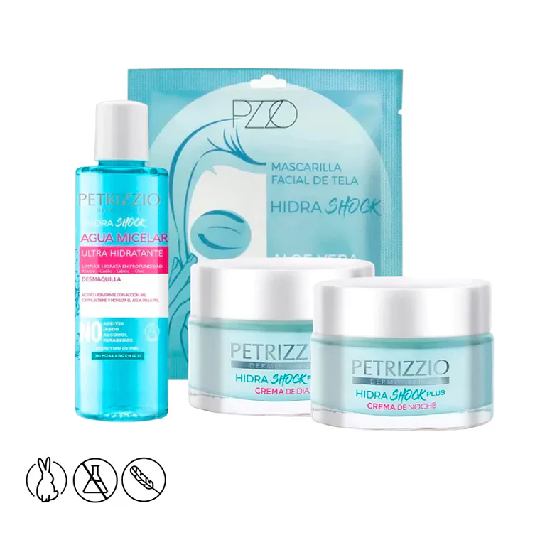 Set Cuatripack Hidra Shock crema Día + Noche + Agua Micelar + Mascarilla 1