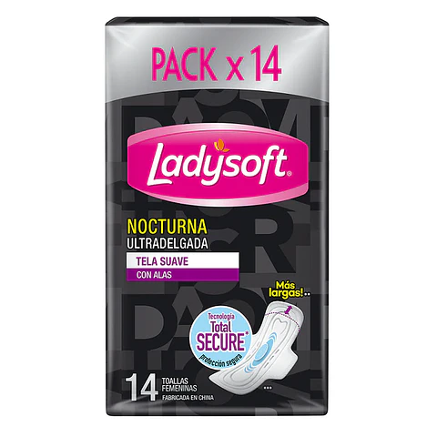 Toalla higiénica Ladysoft Nocturna Ultradelgada suave 14 unds