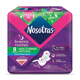 Toalla higiénica Nosotras Buenas Noches Natural suave 8unds.
