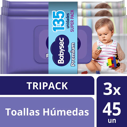 Super pack Toallitas húmedas Babysec Premium 135 unidades
