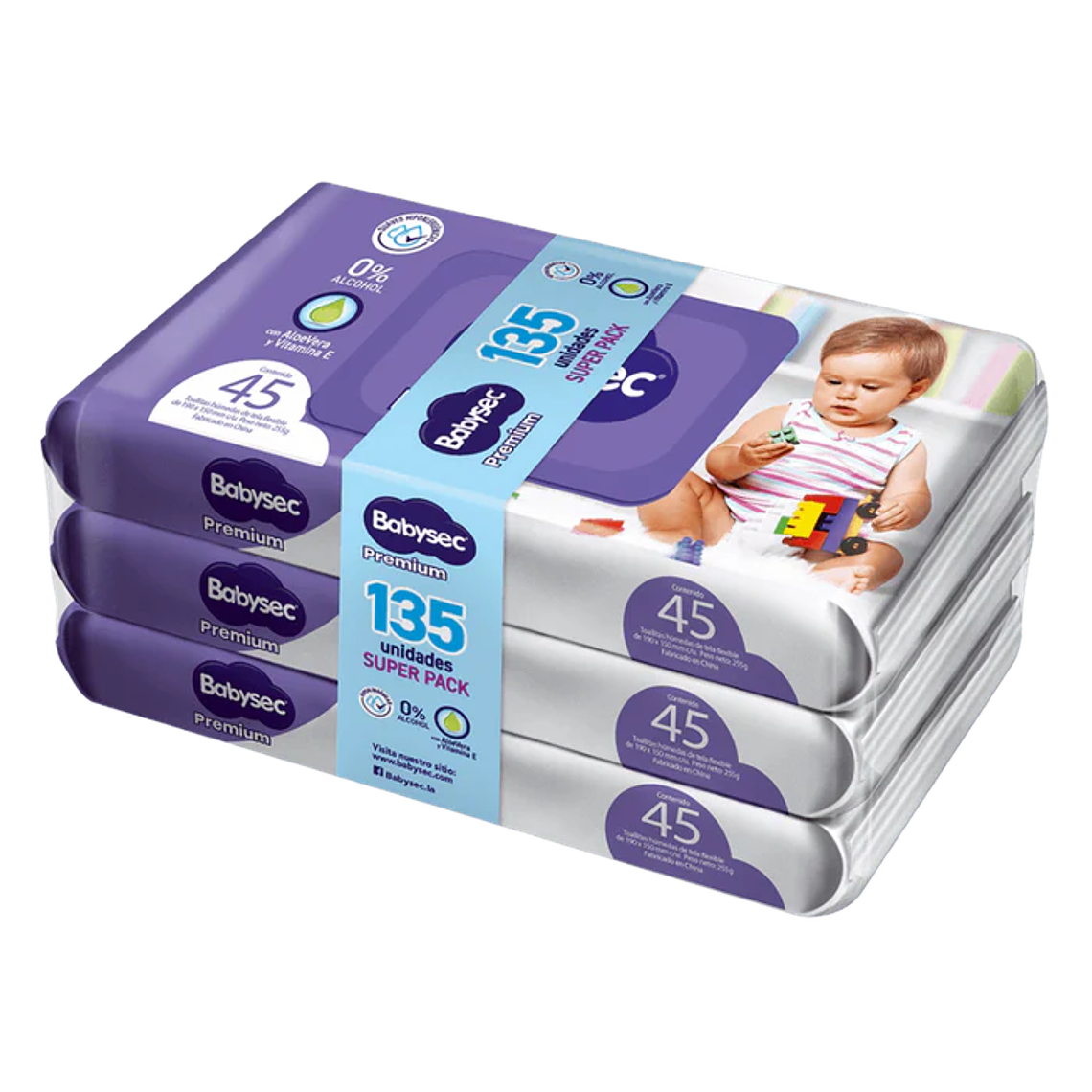 Super pack Toallitas húmedas Babysec Premium 135 unidades 2