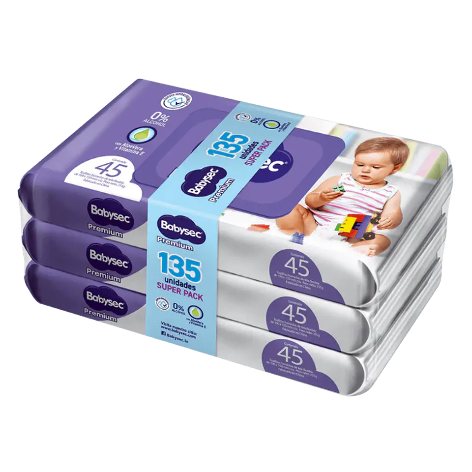 Super pack Toallitas húmedas Babysec Premium 135 unidades 2