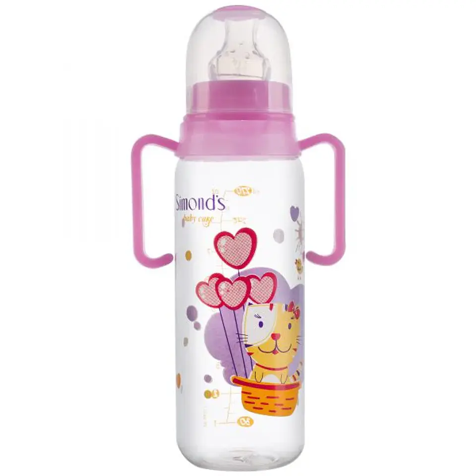 Mamadera Simonds Fansy con mango Boca Standard Gatita 270ml 1