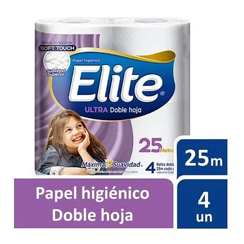 Papel higiénico Elite Ultra doble hoja 4 rollos 25m