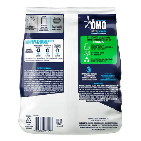 Detergente en Polvo Omo Matic Ultra Power 800g