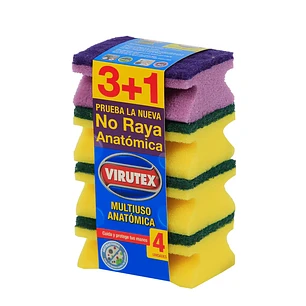 Set Esponjas Acanaladas Virutex 3 Multiuso+1 No Raya Anatomica
