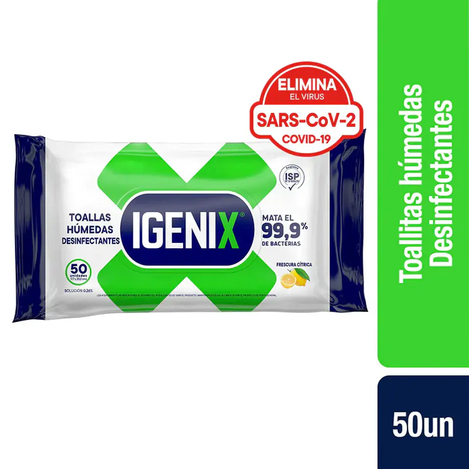 Toallas húmedas desinfectantes Igenix Frescura cítrica 50unds 1