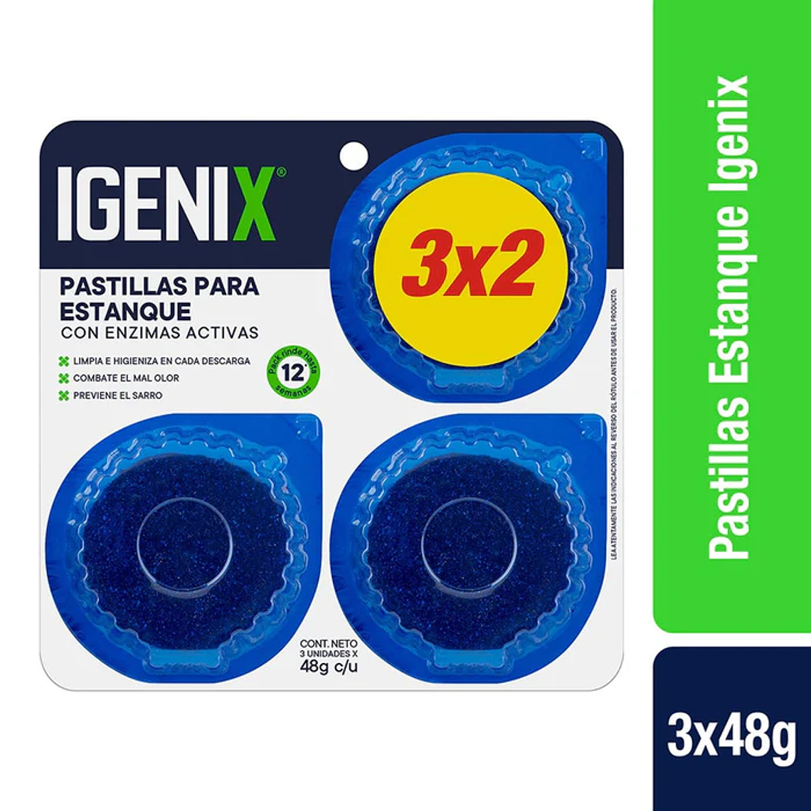 Pastilla para Estanque de Inodoro Igenix Azul 3 x 48g 1
