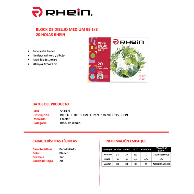 Block Dibujo Medium 99 1/8 20 Hojas Rhein 2