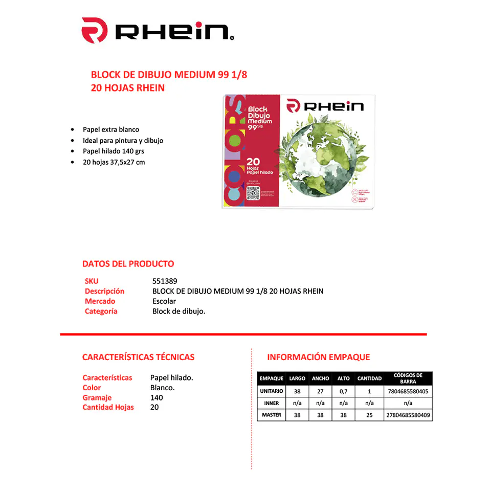 Block Dibujo Medium 99 1/8 20 Hojas Rhein 2