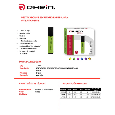 Destacador De Escritorio Punta Biselada Verde Rhein
